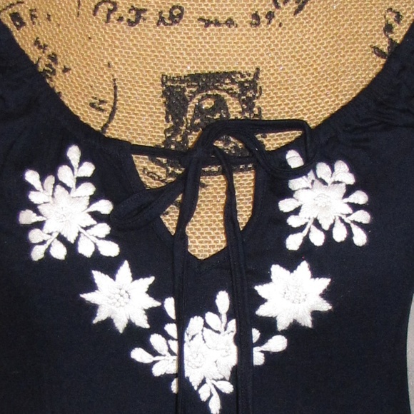 Mini Dress Navy Blue with Cream  Embroidery Size S - Picture 5 of 5